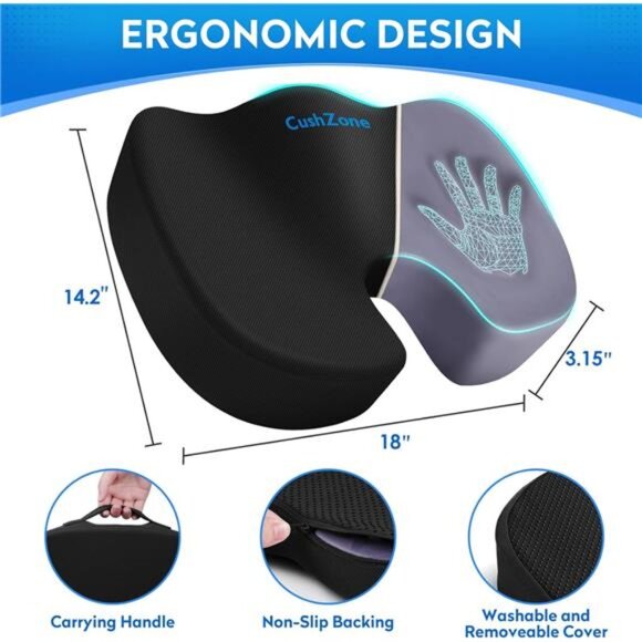 Ergonomic Memory Foam Seat Cushion with Non-Slip Base - Office Chair, Car - Picture 2 of 7